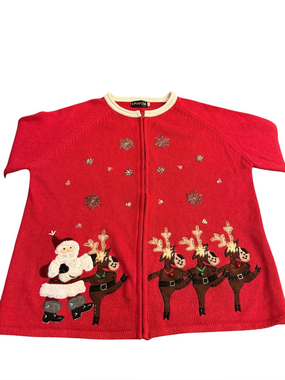 Vintage Episcia Santa Reindeer Christmas Cardigan Ugly Christmas Sweater XL